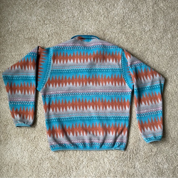 Patagonia Synchilla Blue and Orange Patterned 1/4 Button Fleece Sweater - Picture 4 of 5